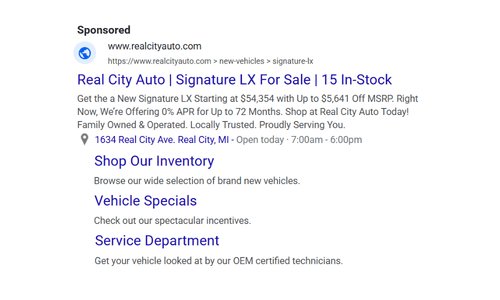 Real City Auto Sponsored Ad