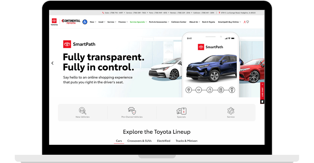 Continental Toyota Website in a laptop frame