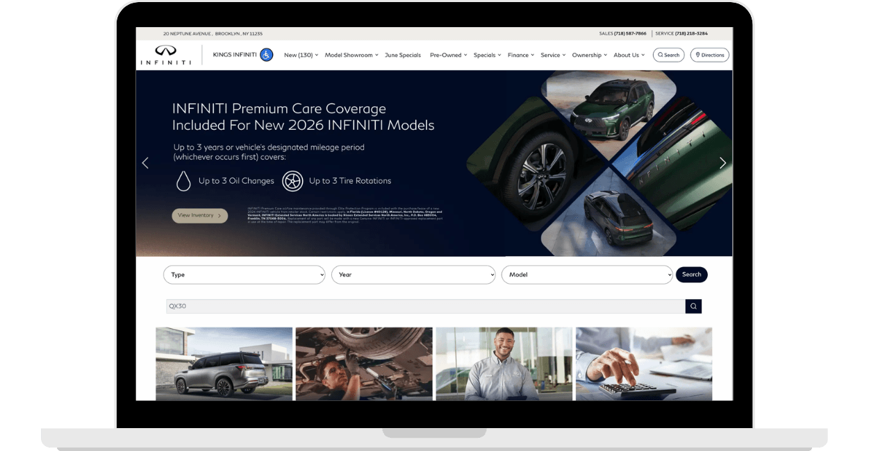 Kings Infiniti Website in a laptop frame