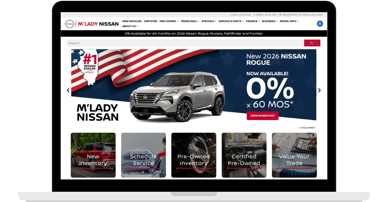 MLady Nissan Website in a laptop frame