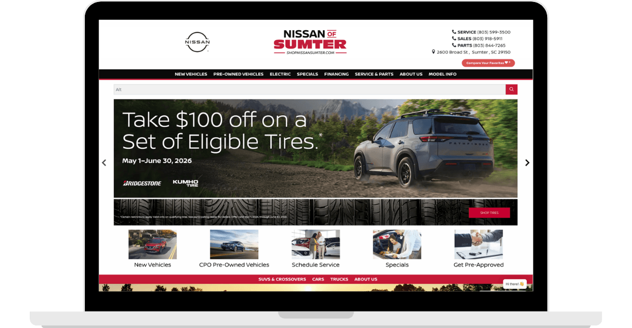 Sumter Nissan Website in a laptop frame