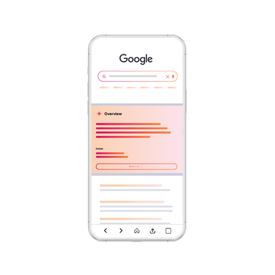 Mobile Google search results screen highlighting AI-powered overview content and optimized automotive search visibility.