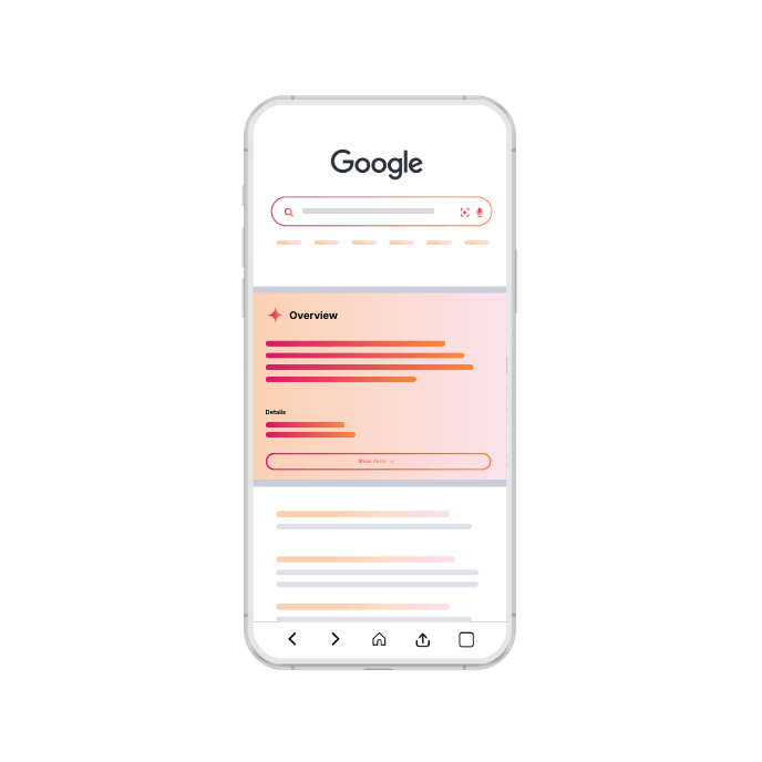 Mobile Google search results screen highlighting AI-powered overview content and optimized automotive search visibility.