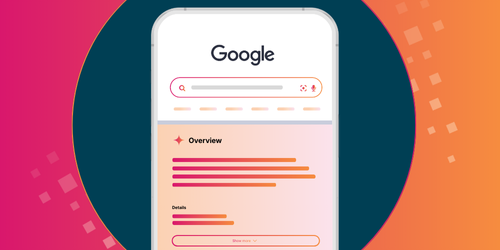 Illustration of a Google search results page optimized for SEO and AEO, highlighting structured overview content and enhanced search visibility.