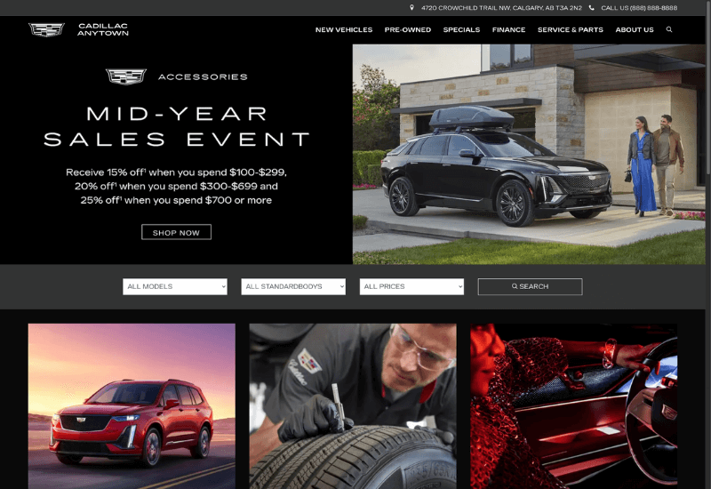 Screenshot of a Catalyst IQ Cadillac website