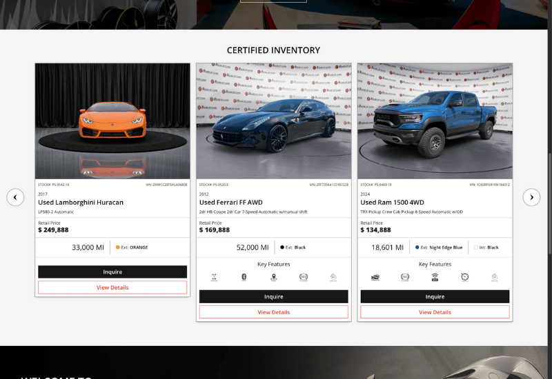 Screenshot of a Catalyst IQ Ferrari website