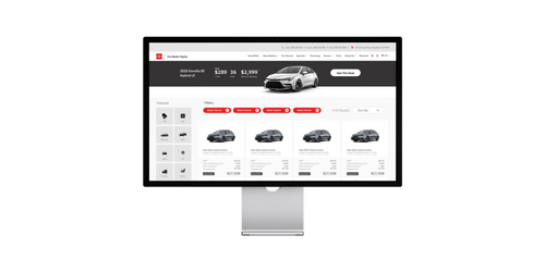 A screenshot of Advanced customer UX, optimized space, and enhanced card views in Catalyst IQ's Search Results Pages (SRP) in a desktop frame