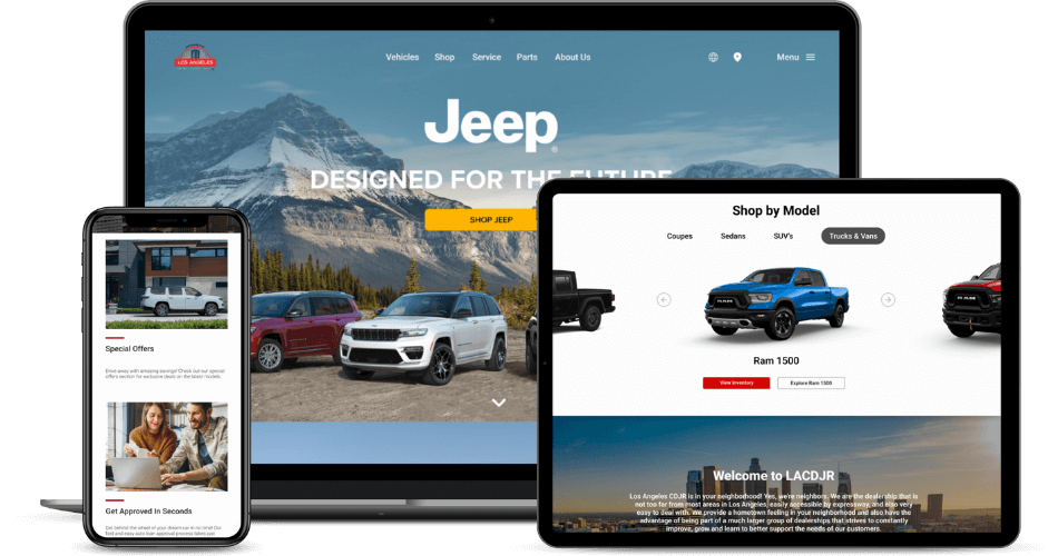 Group of screens: desktop, tablet, and phone showing Catalyst IQ websites
