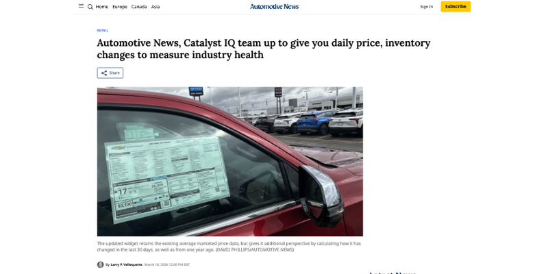 Automotive News, Catalyst IQ team up to give you daily price, inventory changes to measure industry health