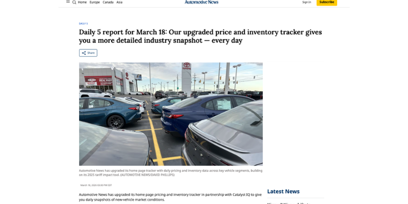 Auto News - Daily 5 report for March 18 Our upgraded price and inventory tracker gives you a more detailed industry snapshot — every day