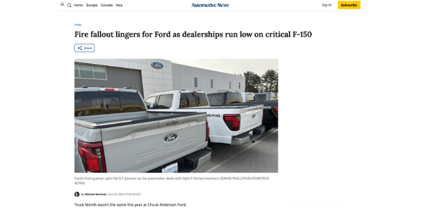 Auto News - Fire fallout lingers for Ford as dealerships run low on critical F-150-1