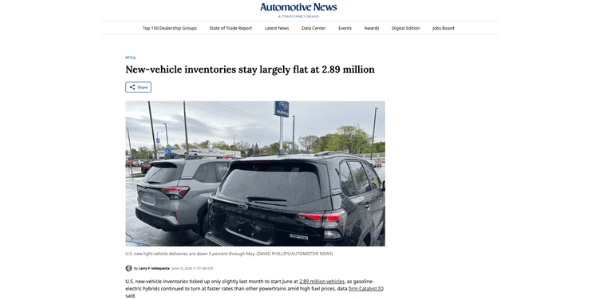Auto News - New-vehicle inventories stay largely flat at 2.89 million (1)
