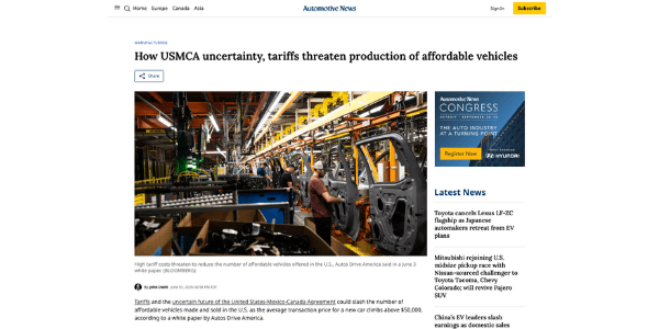 How USMCA uncertainty, tariffs threaten production of affordable vehicles