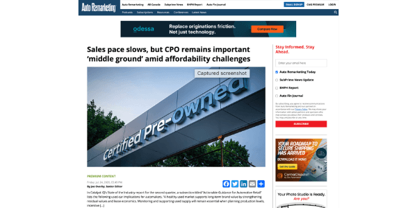 Auto Remarketing- Sales pace slows, but CPO remains important ‘middle ground’ amid affordability challenges
