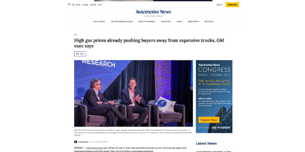 Automotive News- High gas prices already pushing buyers away from expensive trucks, GM exec says (1)