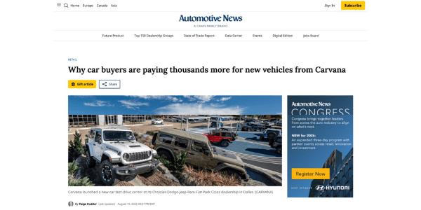 Automotive News-Why car buyers are paying thousands more for new vehicles from Carvana