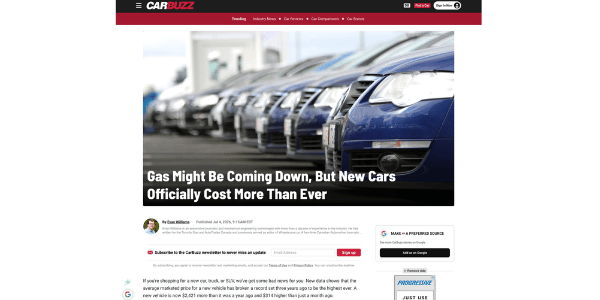 Car Buzz - Gas Might Be Coming Down, But New Cars Officially Cost More Than Ever