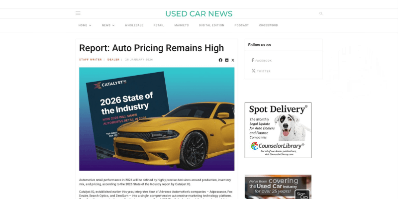 Used Car News Article: Report: Auto Pricing Remains High