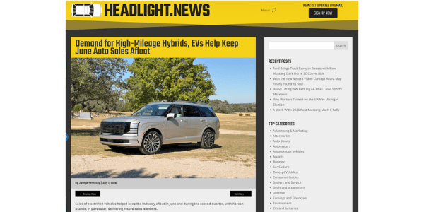 Headlight.News- Demand for High-Mileage Hybrids, EVs Help Keep June Auto Sales Afloat