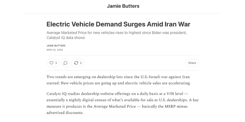 Electric Vehicle Demand Surges Amid Iran War