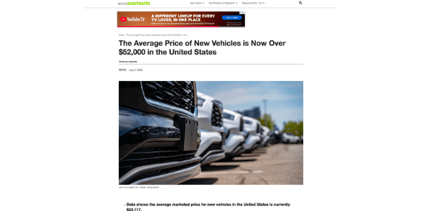 Motor Illustrated  - The Average Price of New Vehicles is Now Over $52,000 in the United States