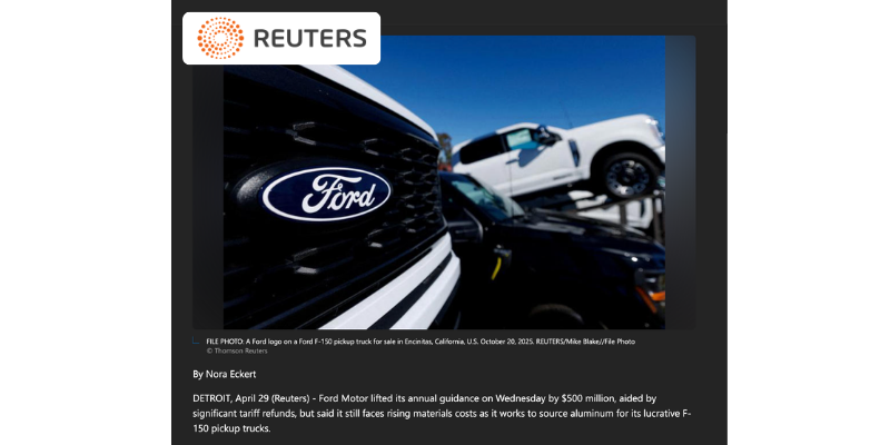 Ford raises profit outlook for 2026 despite nagging aluminum supply costs