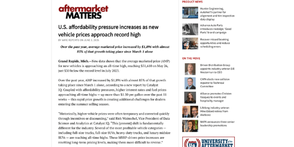 U.S. affordability pressure increases as new vehicle prices approach record high