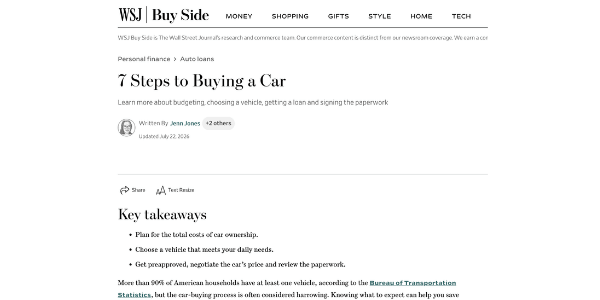 WSJ - 7 Steps to Buying a Car
