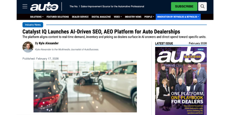 Catalyst IQ Launches AI-Driven SEO, AEO Platform for Auto Dealerships